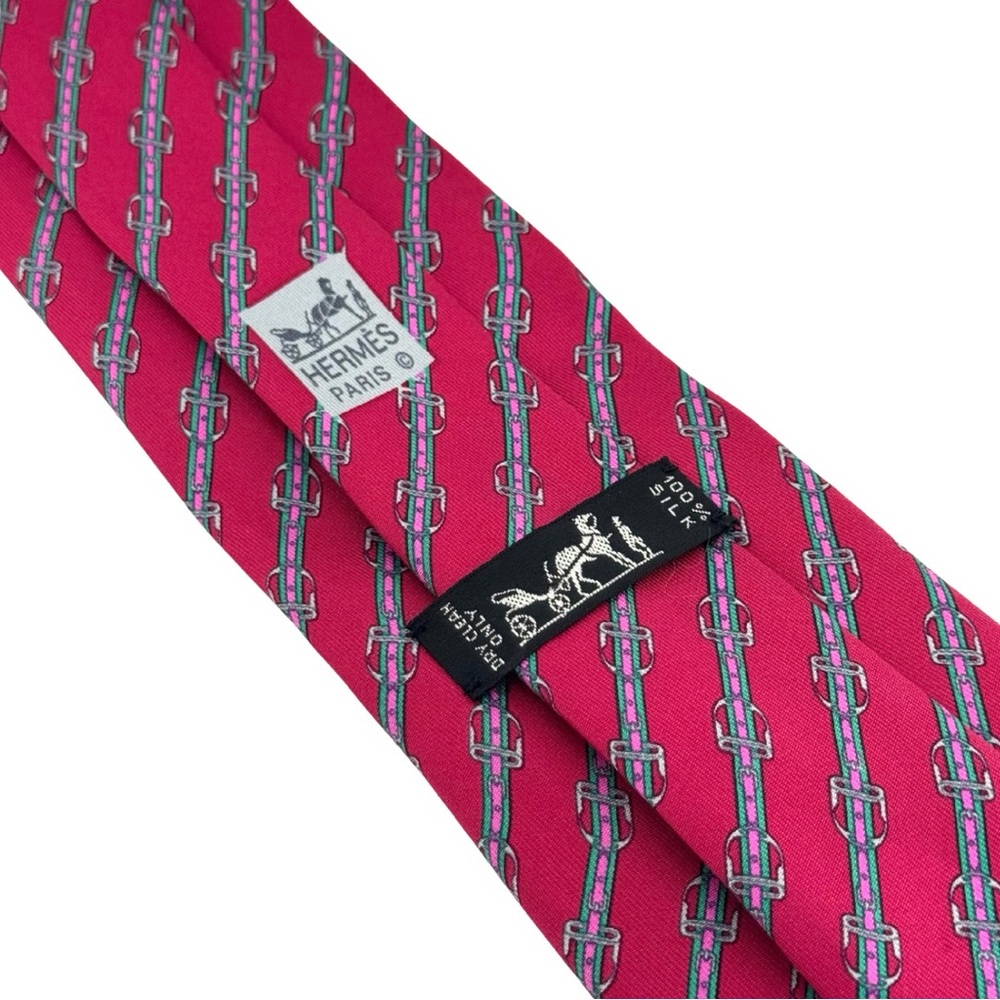 Hermes 100% Silk Mens Neck Tie Red Diagonal Belt Print Pattern 812 Luxury France - Picture 4 of 5